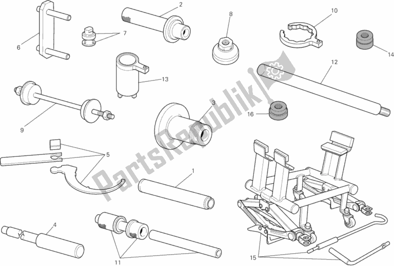 Alle onderdelen voor de Werkplaats Service Tools, Frame van de Ducati Multistrada 1200 S Pikes Peak USA 2012